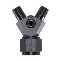 Dual Pump Coupler Y-block, -8 AN JIC Female » 2 x 10mm Multi-Barb