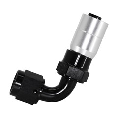 Crimp Hose Fitting, Rubber 90° -6 AN JIC Female, Black Crimp Hose Fitting, Rubber 90° -6 AN JIC Female, Black